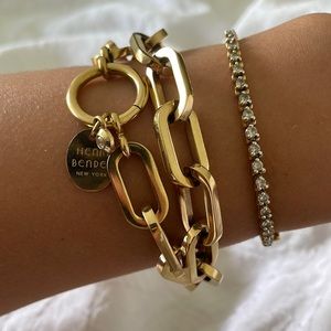 Henri Bendel Gold Link Bracelet Pave Charm
